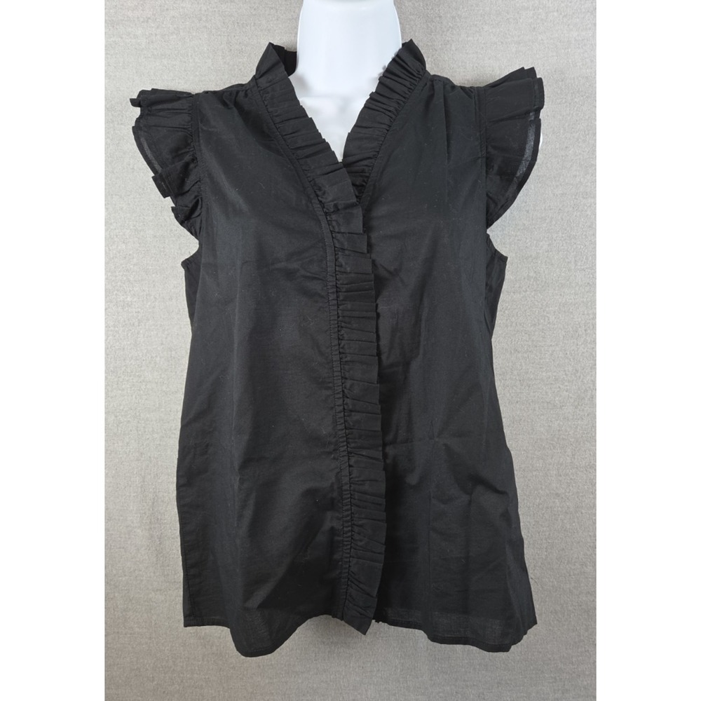 J Crew XXS Black Ruffle Collar Tank Blouse‎ Button Up Whimsigoth Fairy Witchy